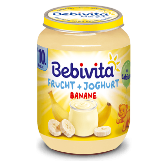 БЕБИВИТА дует Йогурт с плодове - банани 10+ м. 3 бр х 190гр. | BEBIVITA Yoghurt with fruits - bananas 10+ 3s x 190g