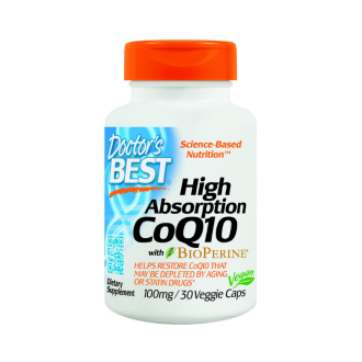 КОЕНЗИМ CoQ10 с биоперин 60 веган капсули ДОКТОРС БЕСТ | HIGH ABSORPTION COQ10 with bioperine 100mg 60s veggie caps DOCTOR'S BEST
