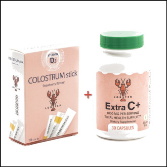 КОЛАСТРА с ВИТАМИН D3 сашета 10бр + Натурален Витамин Ц 30бр ЛОБСТЕР | COLOSTRUM with VITAMIN D3 sticks + Еxtra Vitamin C 1000mg 30s LOBSTER